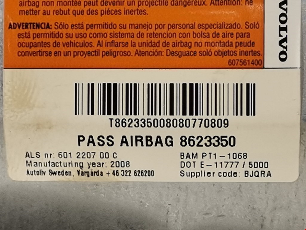 Подушка безопасности пассажирская (в торпедо) VOLVO V50 I 2004-2012