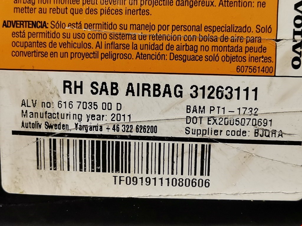Подушка безопасности боковая (в сиденье) VOLVO S60 II 2010-2018