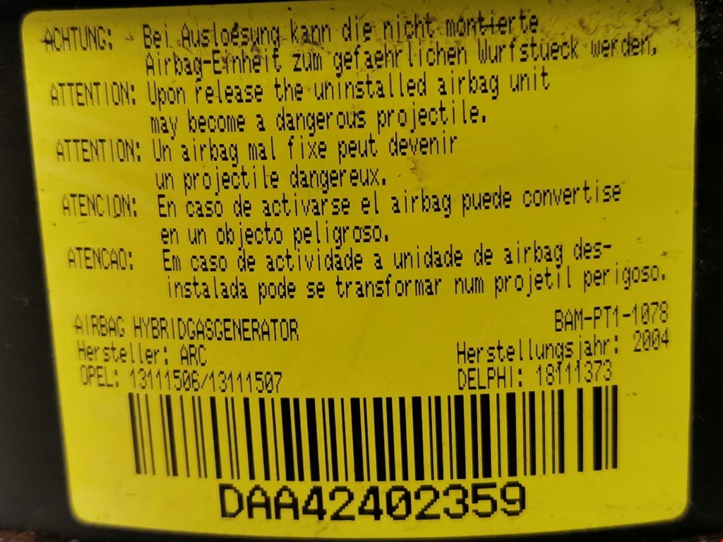 Подушка безопасности в рулевое колесо OPEL Combo C 2001-2011