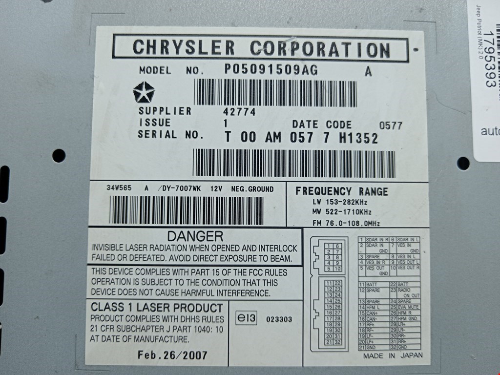 Магнитола JEEP Patriot 2007-2017