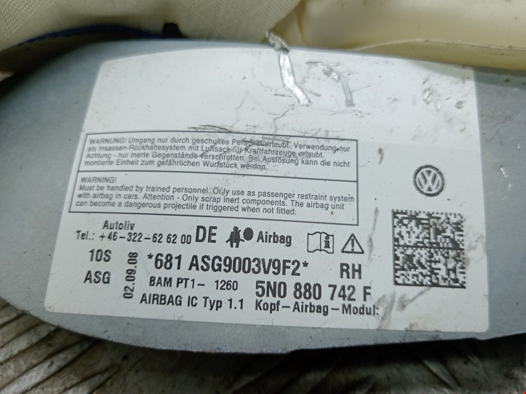 Подушка безопасности боковая (шторка) VOLKSWAGEN Tiguan 2007-2016